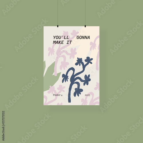Motivational wall art poster mockup with a quote. Vector.