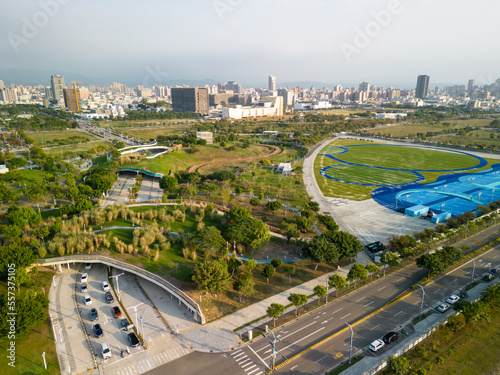 Aerial view of Taichung Central Park. Xitun District Shuinan Economic and Trade Area. Taichung City, Taiwan. photo