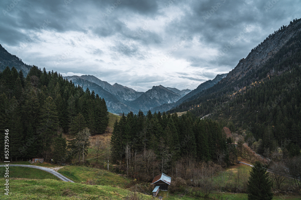 Scenic mountain view under a cloudy dramatic sky