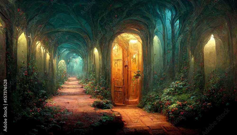 Obraz premium mystique and magical outside hallway desing illustration