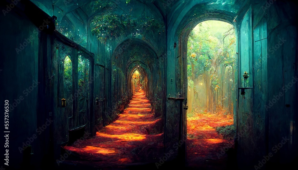 Magical and fantasy hallway desing illustration