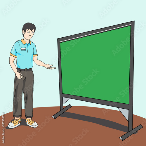 child with blackboard