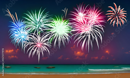 Fireworks on the beach - digital illustration