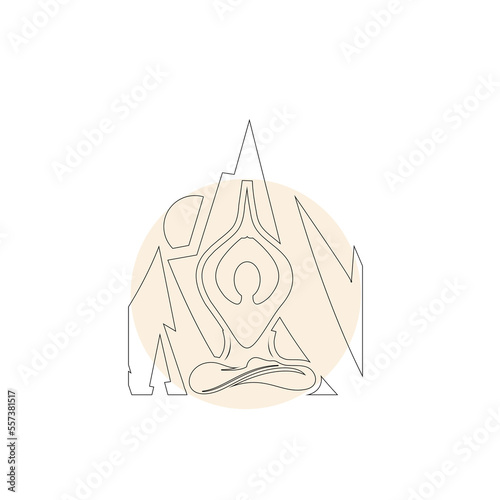 Minimalist yoga mountain line art logo