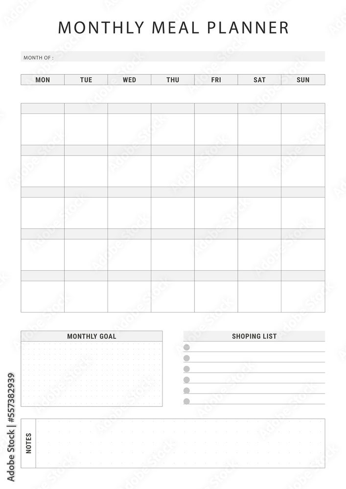 Monthly Meal Planner, Monthly Meal Planner,