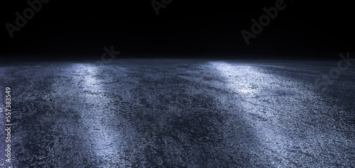 Wet asphalt road with dark background 3D rendering