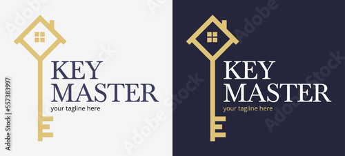 Abstract creative key duplication logo concept. Professional skilled key cutter sign.