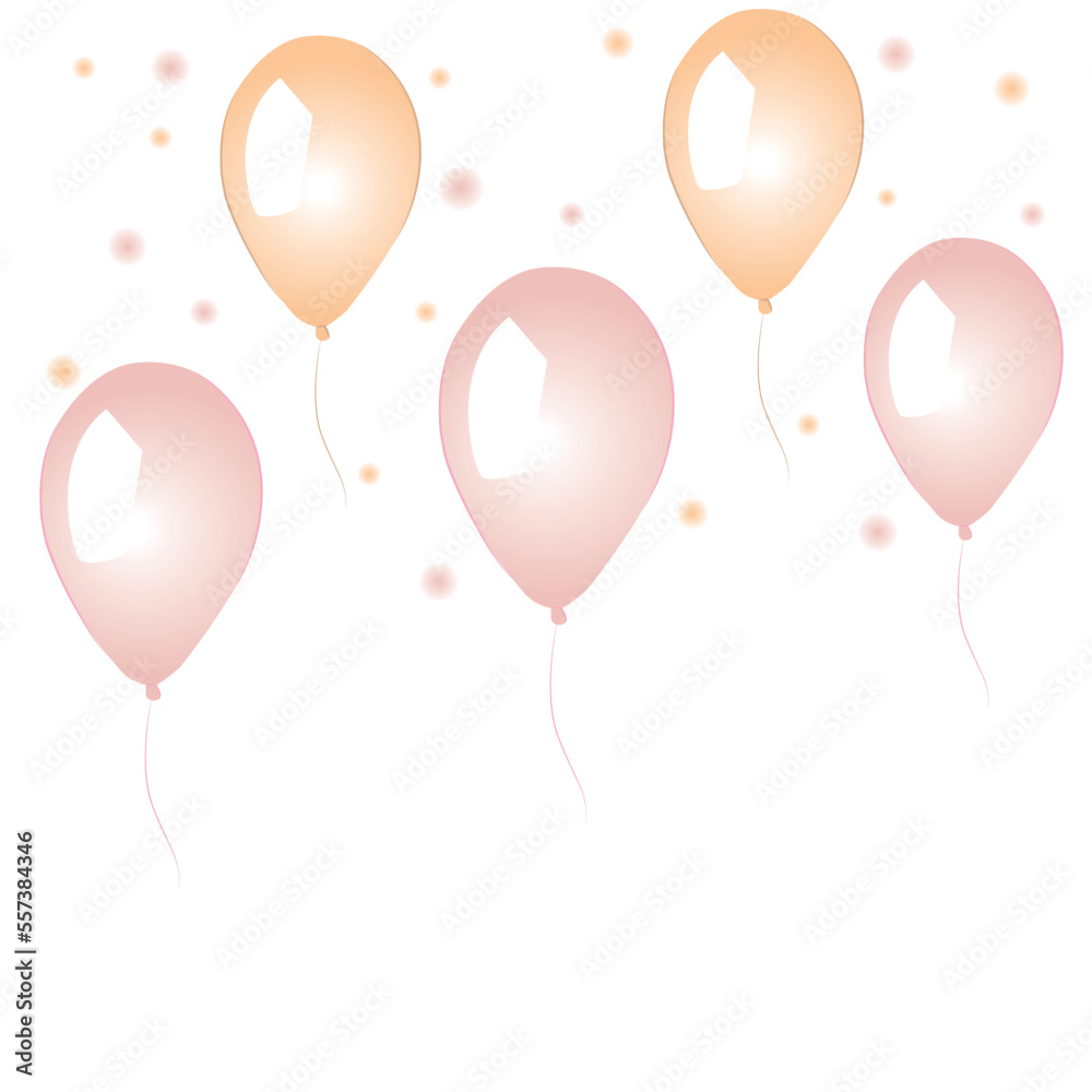 Hot air balloon in cartoon style. Bouquet of balloons for birthday and party. Flying balloon with a rope. Blue, rosy and yellow balloon isolated on a white background. Flat icon for celebration 