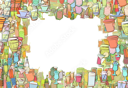 Background pattern abstract design texture. Alcohol and Drinks. Border frame, transparent background. Theme is about cream, bottle, cocktail, lime, Finnish, cola, expensive alcohol, forty degrees