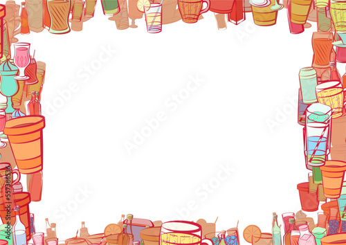 Background pattern abstract design texture. Alcohol and Drinks. Border frame, transparent background. Theme is about stand, alcohol, figured glass, plastic, cream, wineglass, tart, Cup, tea