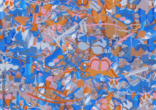 Background pattern abstract design texture. Seamless. Theme is about razor blade, powder, various, Red Admiral, background, wildlife, nature, narrow goods, toiletry, exotic, cosmetology