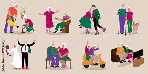 Older man and woman leisure activities set