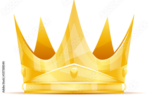 One golden Queen crown on side view isolated illustration, old power attribute, symbol of power