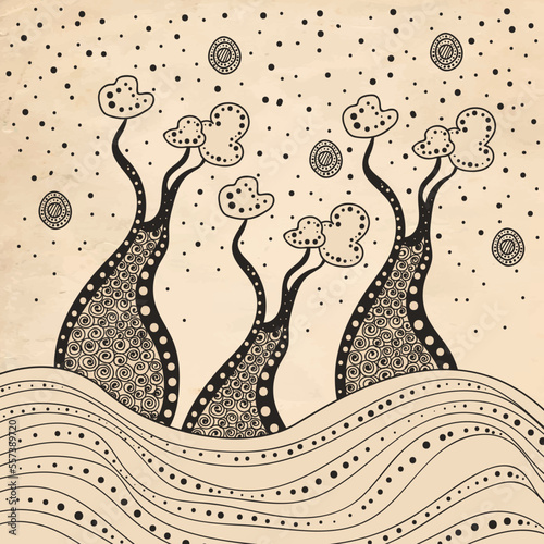 Grey aboriginal dot art style vector Boab (Baobab) tree painting