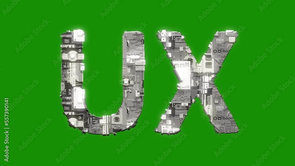 silver grey cybernetic text UX with animation on green screen, isolated - loop video silver grey cybernetic text UX with animation on green screen, isolated - loop video
