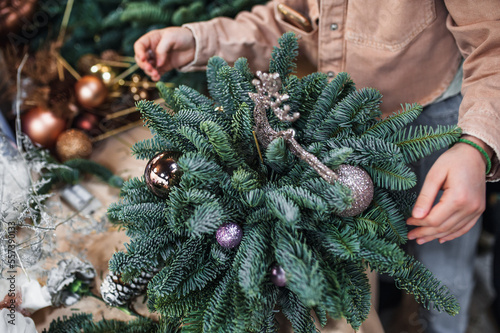 Christmas or New Year decor. Christmas concept. Table decoration, home