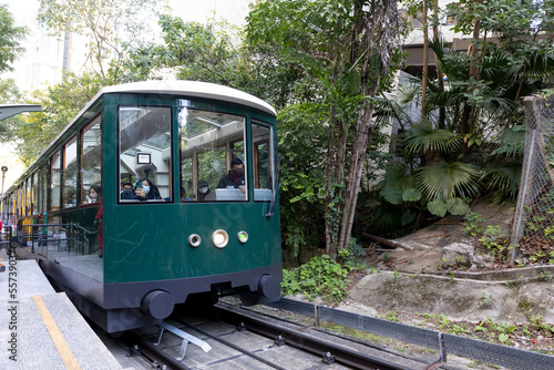 Photography 2022 Dec 21,Hong Kong: The new sixth-generation Green Cabin Peak Tram will enter service on August 27, 2022