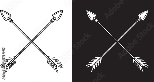 Illustration of crossed ancient arrows. Design element for poster, card, banner, emblem, sign. Vector illustration