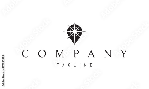 Vector logo on which an abstract image of a compass star in the form of a pointer.