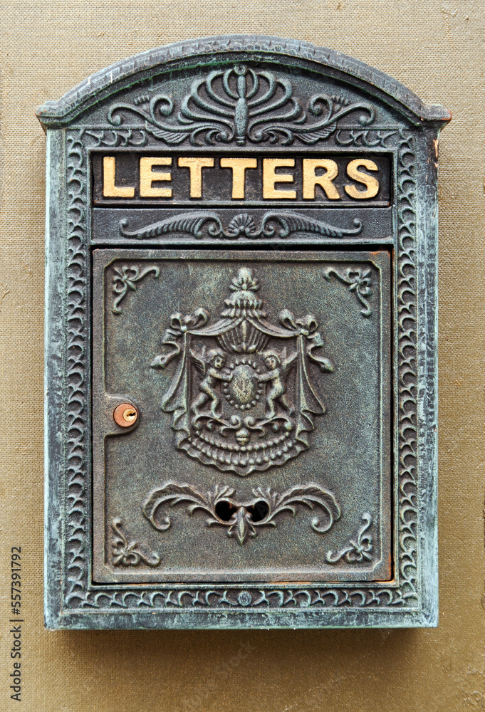 Naklejka premium antique mail box on the house entrance door, Zug, Switzerland, Europe