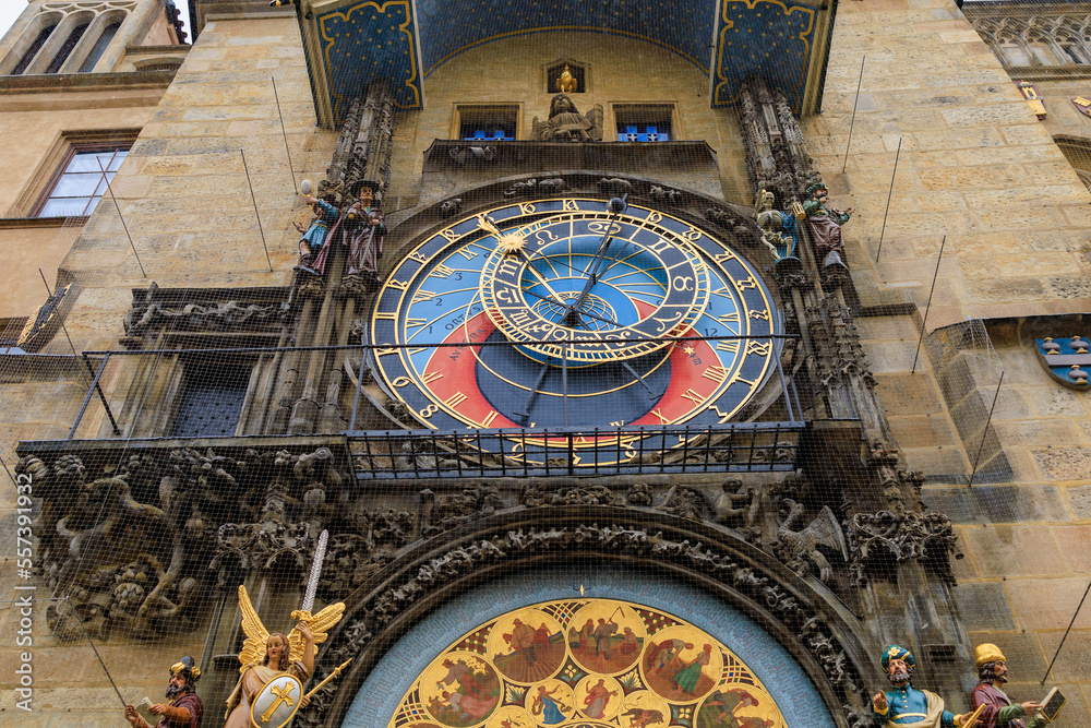 Obraz premium Prague astronomical clock close-up. The main attraction of the capital of the Czech Republic. Background