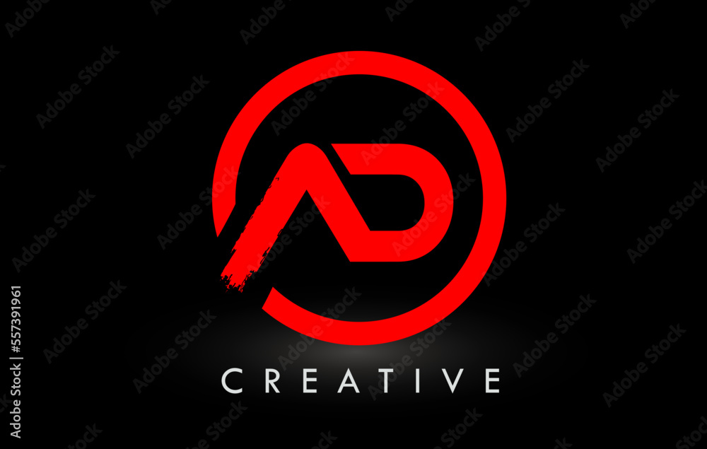 Fototapeta premium Red AD Brush Letter Logo Design. Creative Brushed Letters Icon Logo.