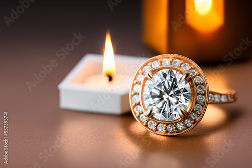 photography of A white candle that burns and next to a ring, love, heart, valentine, - AI Generated