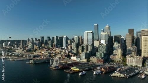 Wallpaper Mural Drone shot of Seattle's downtown district from the Puget Sound's perspective. Torontodigital.ca