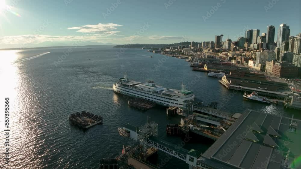 Aerial view of the Seattle to Bainbridge ferry. Aerial view of the Seattle to Bainbridge ferry.