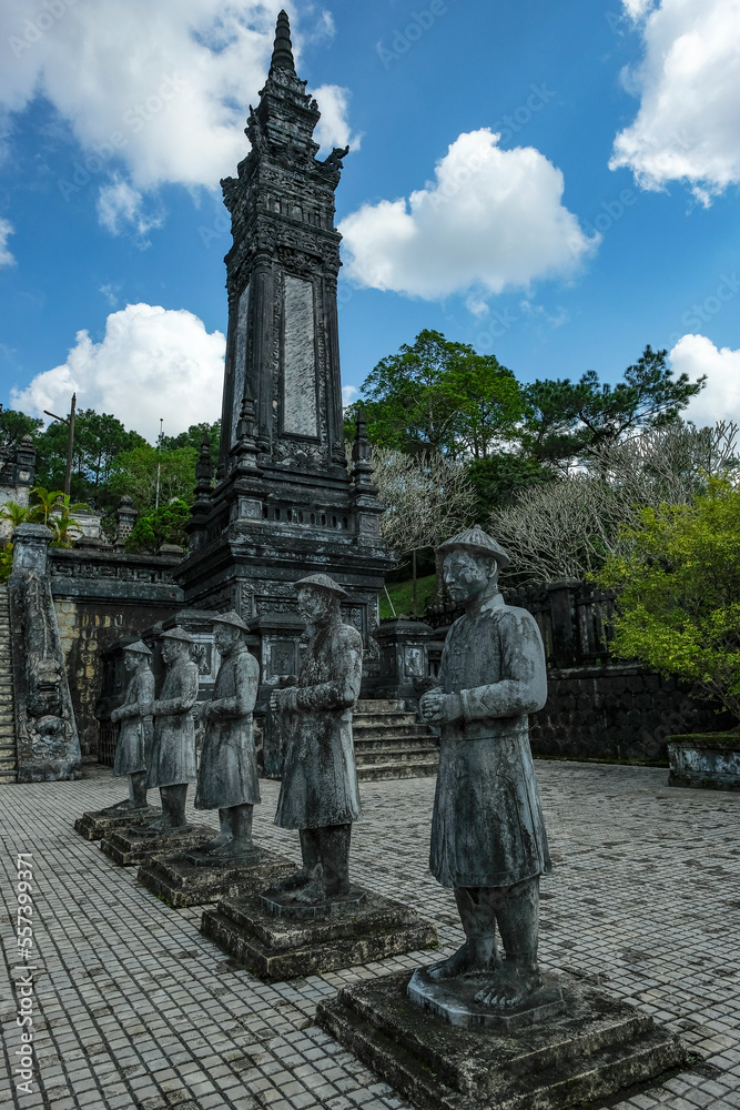 Hue, Vietnam - December 25, 2022: Views of the Khai Dinh Tomb in Hue, Vietnam.