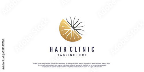 Hair clinic logo with creative design premium vector