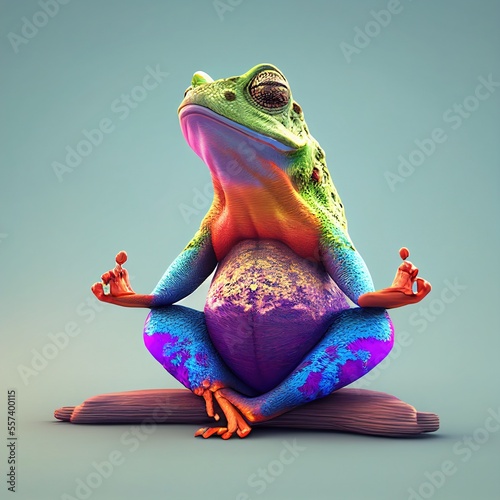 Obraz na plátne Multicoloured frog doing yoga pose, mindfullness concept, new year's resolution,