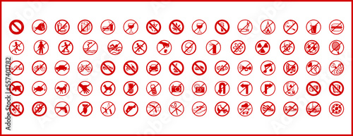 Prohibition Forbidden Signs Symbol Set. Banned, Crossed Out, Not Allowed Vector Editable Icon Set