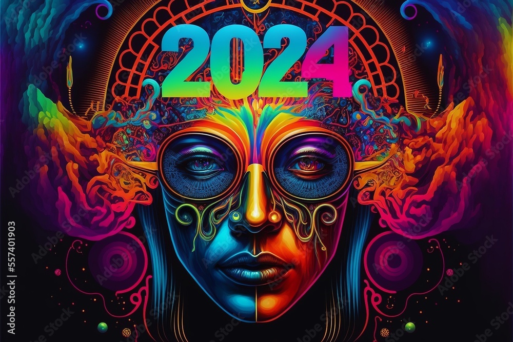 Neujahr 2024 Symbol Darstellung Psychedelisch AI generativ