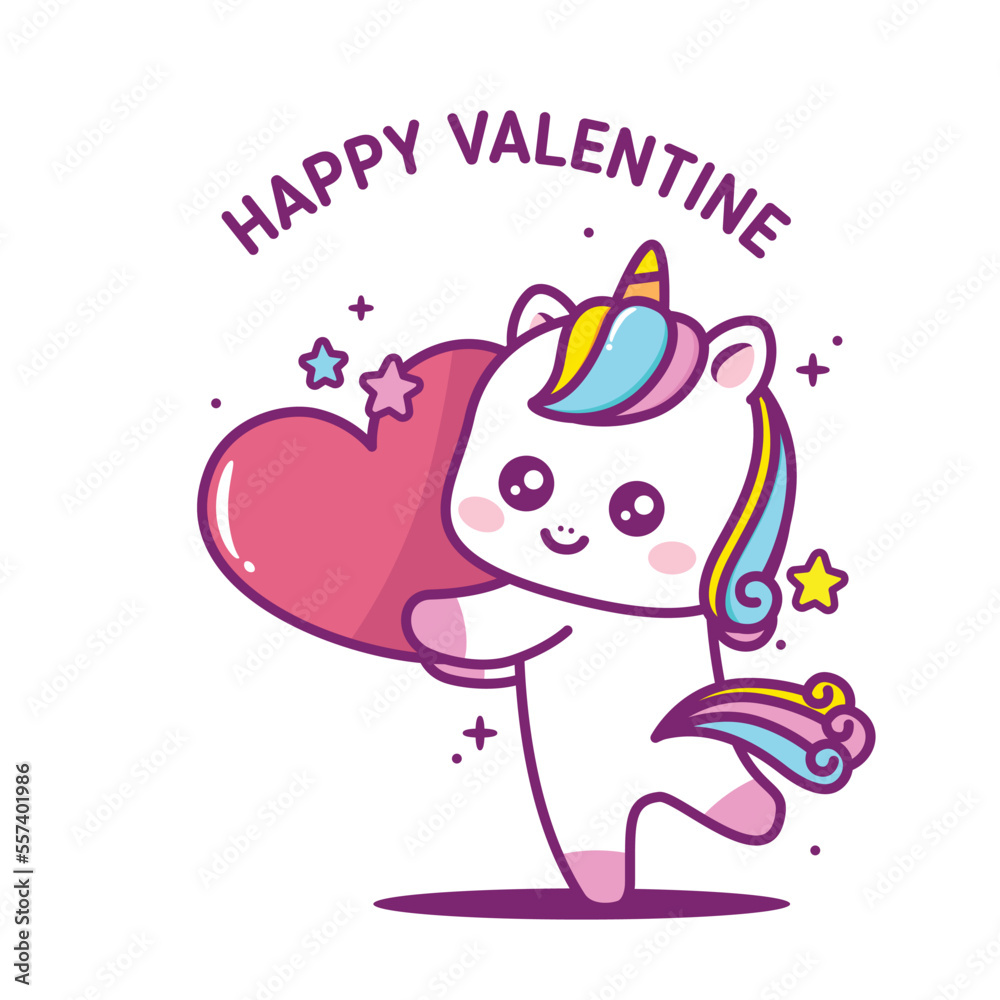 Obraz premium cute valentines day with unicorn illustration