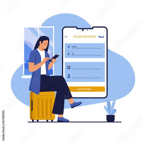 Flight tickets online booking illustration concept. Illustration for website, landing page, mobile app, poster and banner. Trendy flat vector illustration