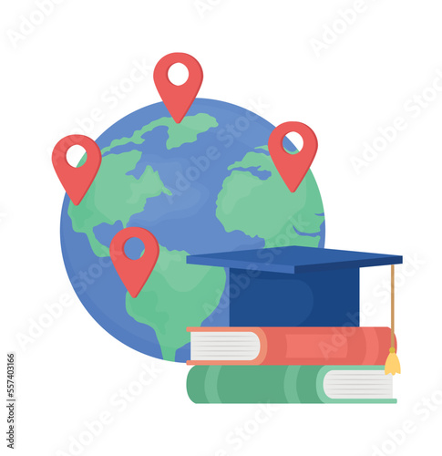 International universities flat concept vector illustration. Foreign education. Editable 2D cartoon objects on white for web design. Worldwide collage creative idea for website, mobile, presentation