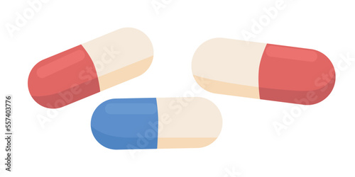 Capsules semi flat color vector objects. Editable items. Full size element on white. Medical tablets. Pharmacy treatment. Pills simple cartoon style illustration for web graphic design and animation