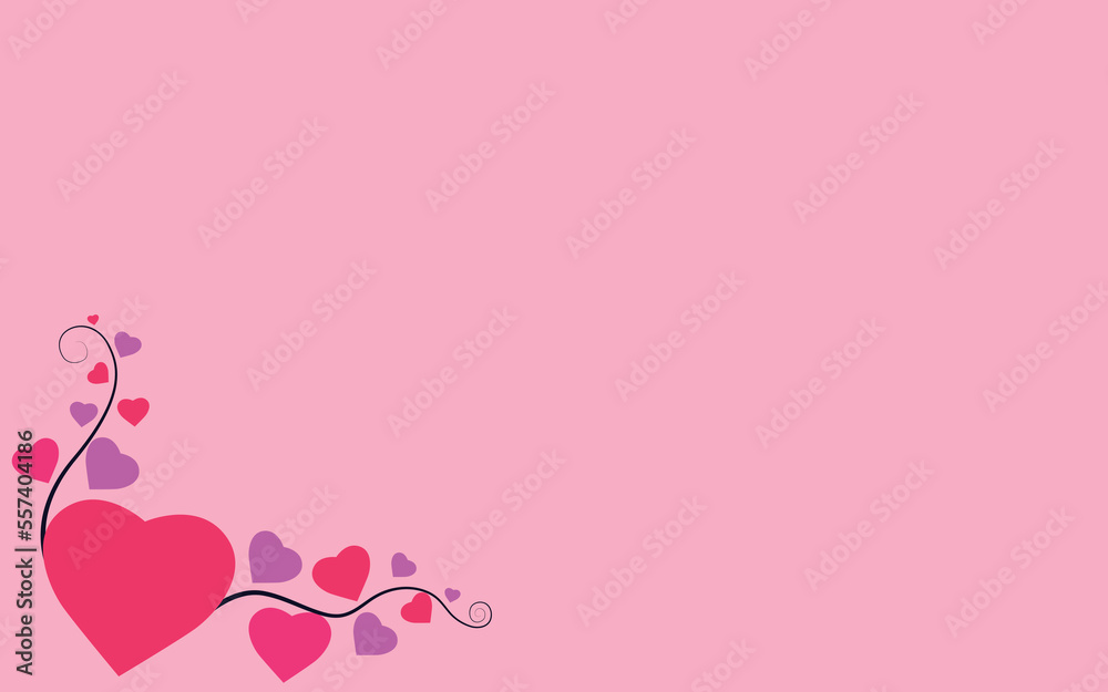 Valentine's Day background. heart twigs and leaves, heart on pink background. Valentine's day, mother's day concept, Flat lay, top view.