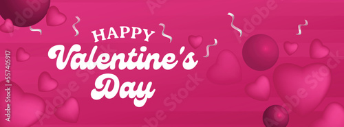 Editable Free Pink Color Happy Valentines Day Cover Design Template With Creative 3D Heart Shape Vector Illustration