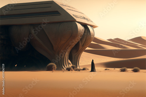Giant Brutalist Science Fiction Mega Structure In The Dune desert