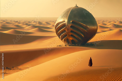 Giant Brutalist Science Fiction Mega Structure In The Dune desert