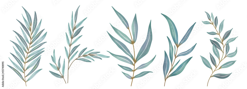 Watercolor Blue Pink, Branch painting leaf art Watercolor Blue Pink, Branch painting leaf art