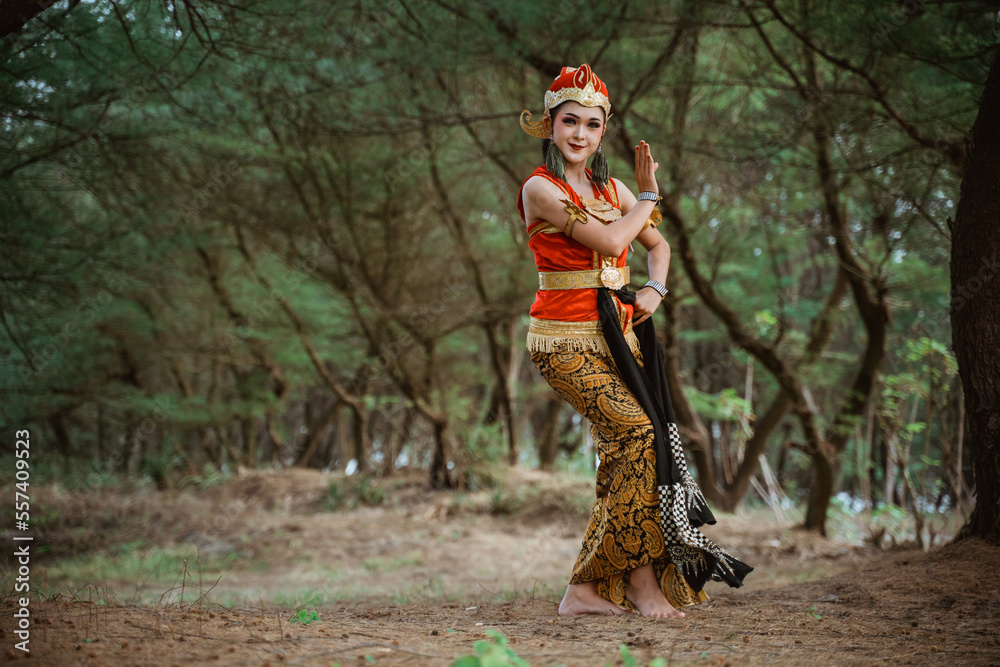 portrait young women presenting traditional Javanese dance movements portrait young women presenting traditional Javanese dance movements