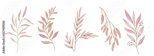 Wallpaper Mural Watercolor Leaves Pink, Branch painting leaf art Torontodigital.ca