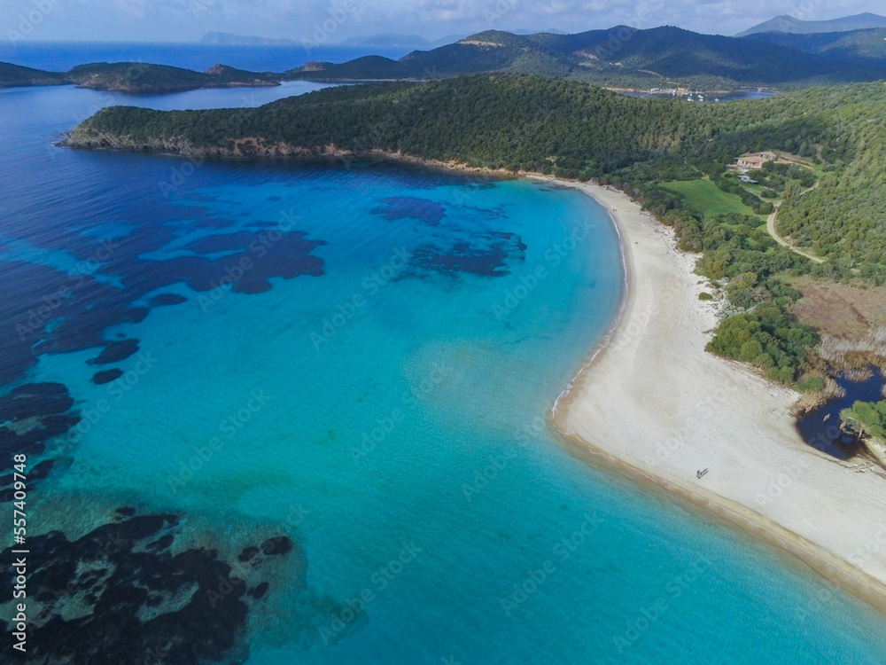 aerial view of the crystal clear sea of ​​southern Sardinia
