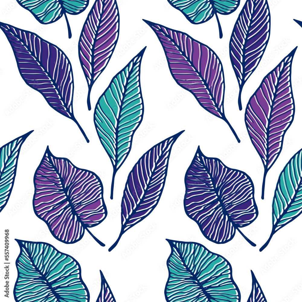 Fototapeta premium Natural backdrop botany leaf silhouettes. Aspen leaf floral vector seamless pattern.