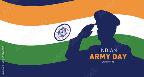 Indian army day Vector illustration banner. Indian army with tricolor flag and saluting celebrating victory.