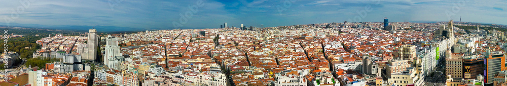 Madrid, Spain - November 2022: Amazing panoramic aerial view of city center and landmarks
