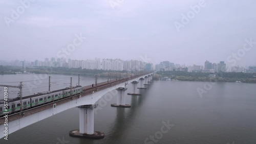 Wallpaper Mural [korea drone footage] Han river landscape, Seoul, Korea, Yangwha bridge, Torontodigital.ca